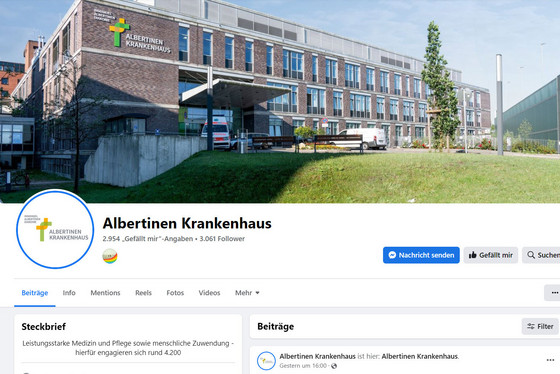Startseite des Facebook-Kanals - Albertinen Krankenhaus Hamburg - Social Media